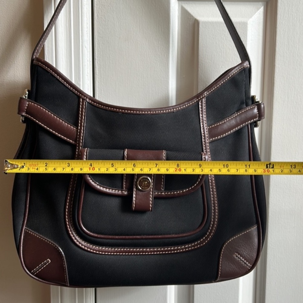 Vtg Etienne Aigner Black Canvas with Dark Brown Trim Shoulder Bag - Picture 9 of 12